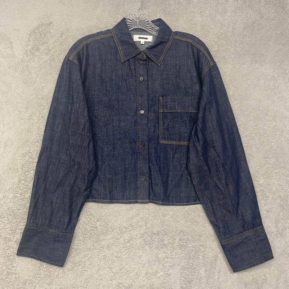 Madewell Womens Medium Blue Denim Straight Hem Shirt Rinse Wash Rigid NZ025 - Picture 4 of 10